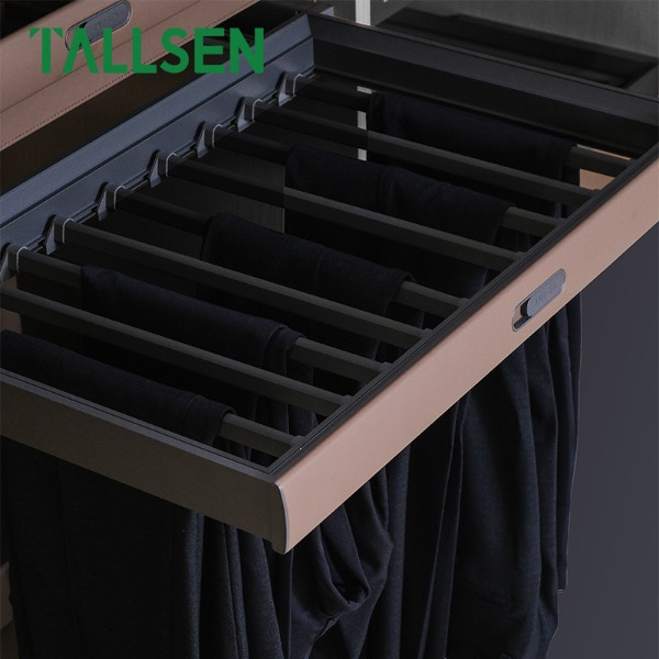 Trousers rack with soft closing