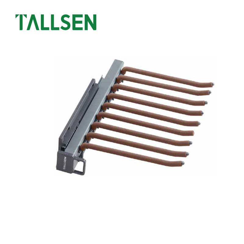 Side-mounted trousers rack with soft closing