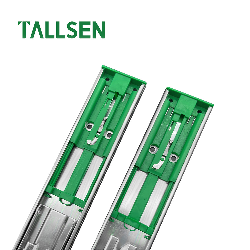 Three-fold ball bearing drawer slide- push to open